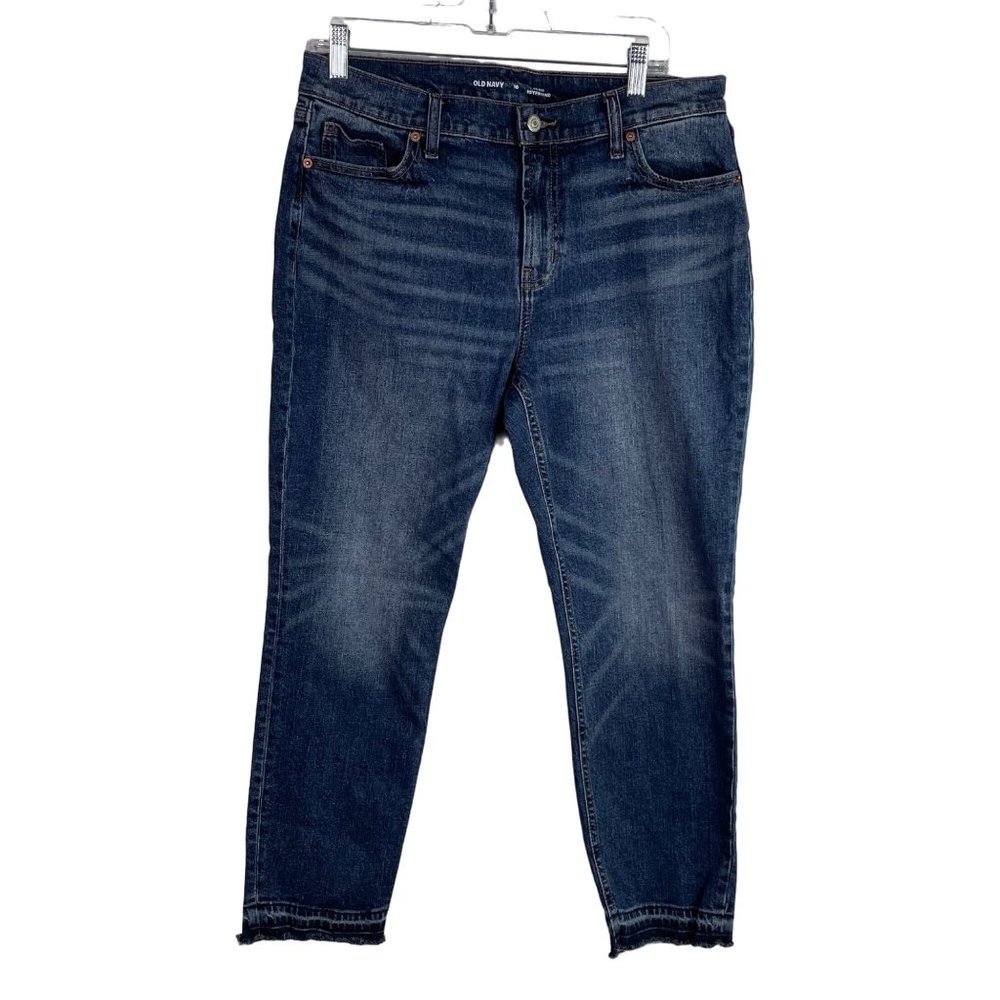 Old Navy Jeans Womens 10‎ Mid Rise Boyfriend Skinny Raw Hem Dark Wash Denim